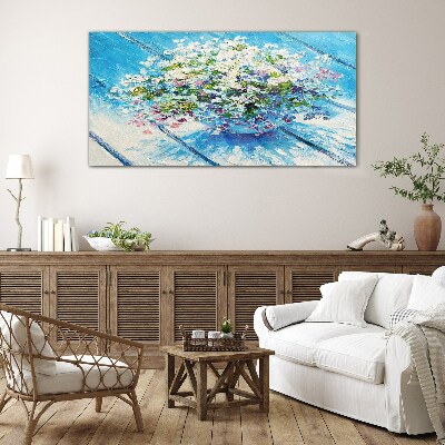 Tableau imprimé sur verre Composition florale sur fond bleu