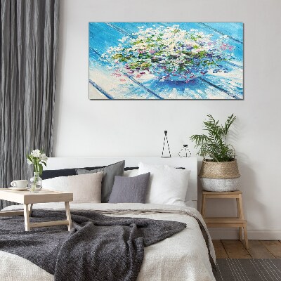 Tableau imprimé sur verre Composition florale sur fond bleu