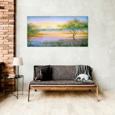 Tableau verre imprimé Matin calme au bord du lac