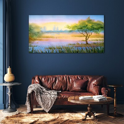 Tableau verre imprimé Matin calme au bord du lac