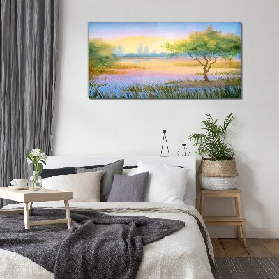 Tableau verre imprimé Matin calme au bord du lac