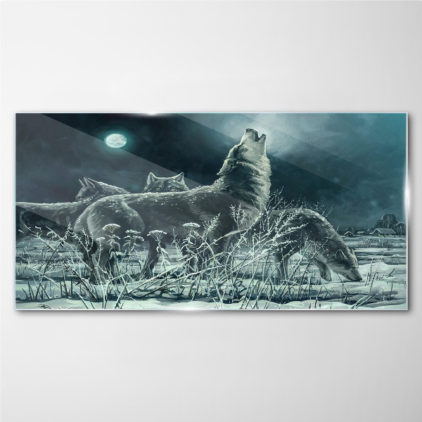 Tableau photo sur verre Les loups sous la lune
