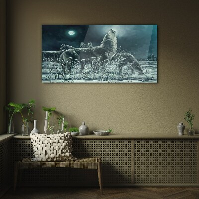 Tableau photo sur verre Les loups sous la lune