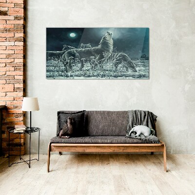 Tableau photo sur verre Les loups sous la lune