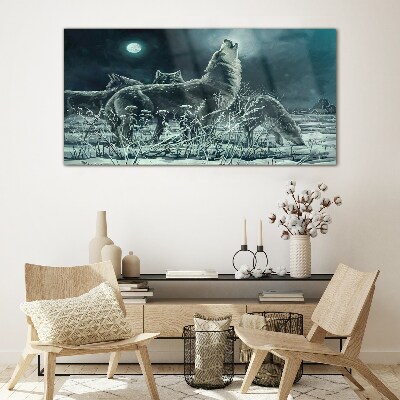 Tableau photo sur verre Les loups sous la lune