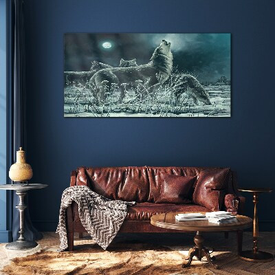Tableau photo sur verre Les loups sous la lune