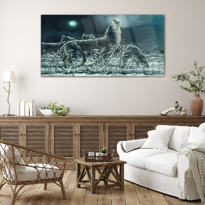 Tableau photo sur verre Les loups sous la lune