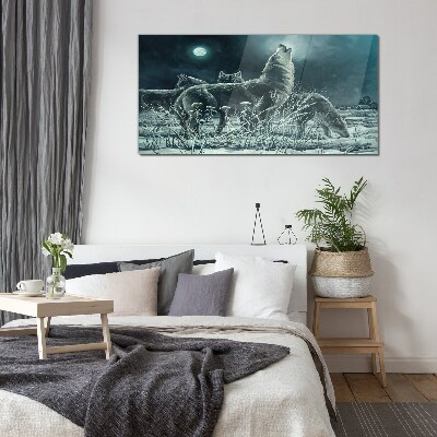 Tableau photo sur verre Les loups sous la lune