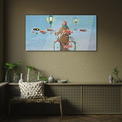 Tableau verre imprimé Le voyage de pêche d'un cycliste