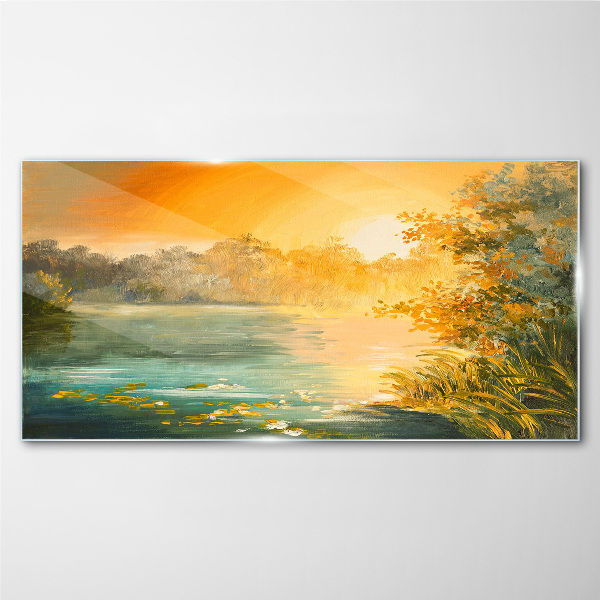Tableau photo sur verre Heure d'or sur la rivière