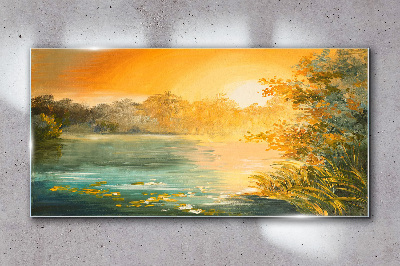 Tableau photo sur verre Heure d'or sur la rivière