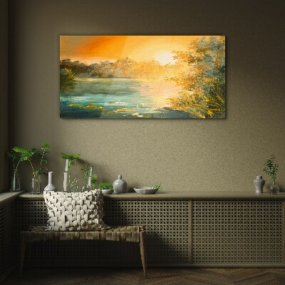 Tableau photo sur verre Heure d'or sur la rivière