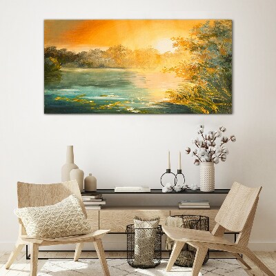 Tableau photo sur verre Heure d'or sur la rivière