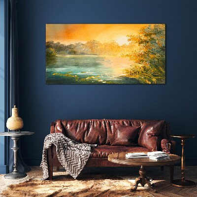 Tableau photo sur verre Heure d'or sur la rivière