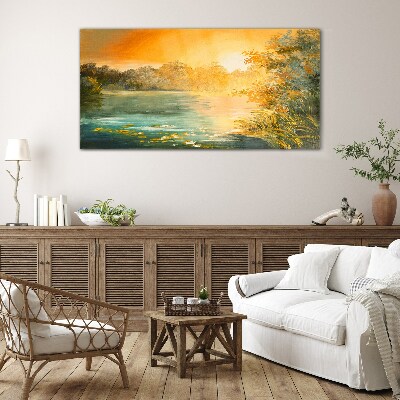 Tableau photo sur verre Heure d'or sur la rivière