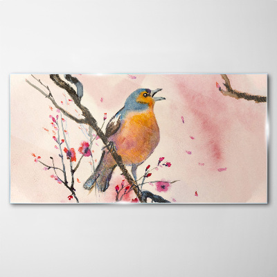 Tableau sur verre Un oiseau chanteur dans un paysage printanier