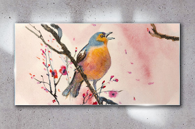 Tableau sur verre Un oiseau chanteur dans un paysage printanier