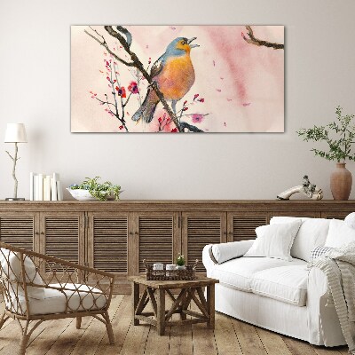 Tableau sur verre Un oiseau chanteur dans un paysage printanier