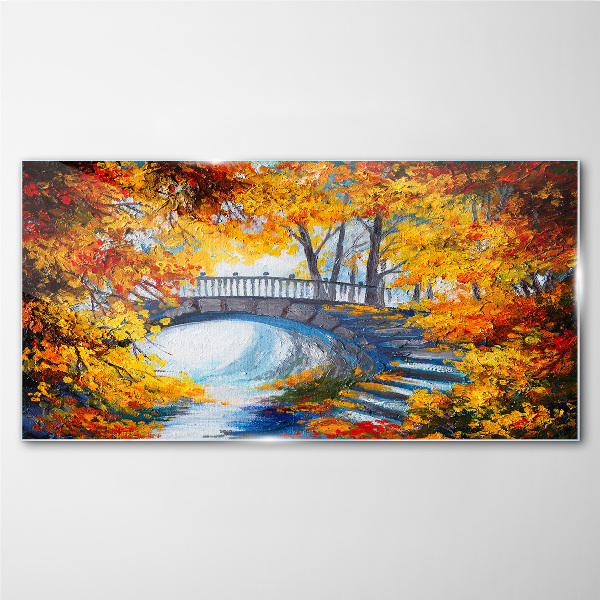 Tableau imprimé sur verre Pont doré dans le parc d'automne