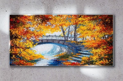 Tableau imprimé sur verre Pont doré dans le parc d'automne