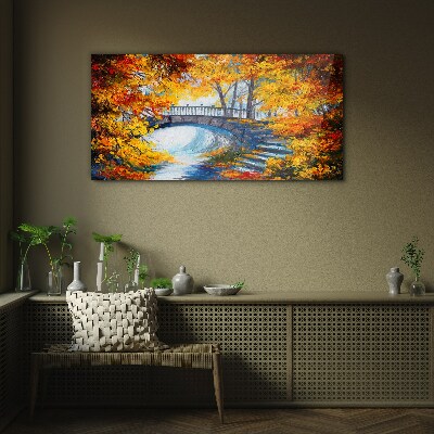 Tableau imprimé sur verre Pont doré dans le parc d'automne