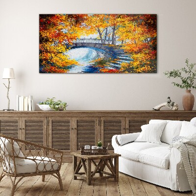 Tableau imprimé sur verre Pont doré dans le parc d'automne