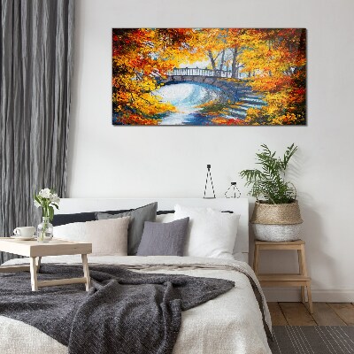 Tableau imprimé sur verre Pont doré dans le parc d'automne