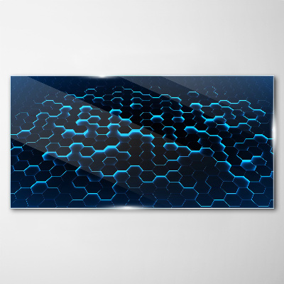 Tableau verre imprimé Maille hexagonale bleue