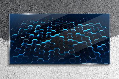 Tableau verre imprimé Maille hexagonale bleue