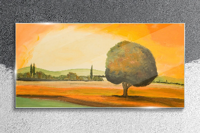 Tableau en verre Clairière dorée avec un arbre
