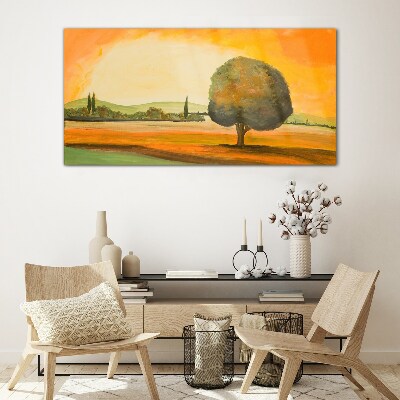 Tableau en verre Clairière dorée avec un arbre