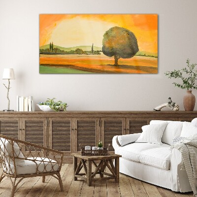 Tableau en verre Clairière dorée avec un arbre