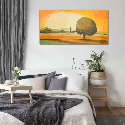 Tableau en verre Clairière dorée avec un arbre