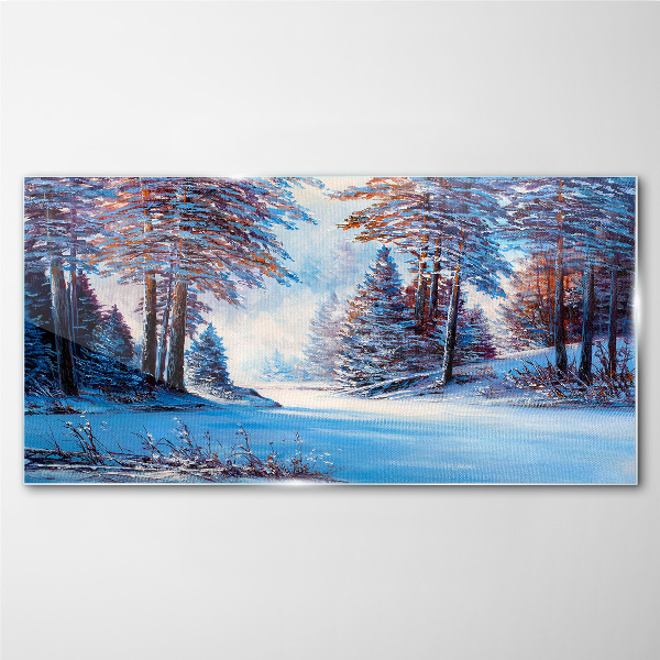 Tableau imprimé sur verre Paysage d'hiver en bleu