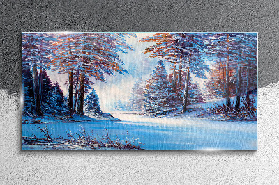 Tableau imprimé sur verre Paysage d'hiver en bleu
