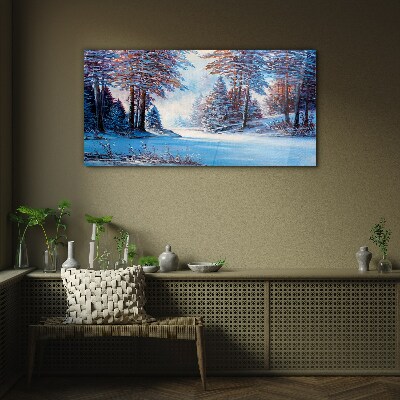 Tableau imprimé sur verre Paysage d'hiver en bleu