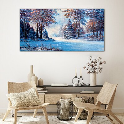 Tableau imprimé sur verre Paysage d'hiver en bleu