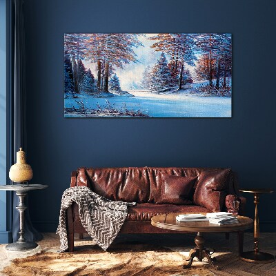 Tableau imprimé sur verre Paysage d'hiver en bleu