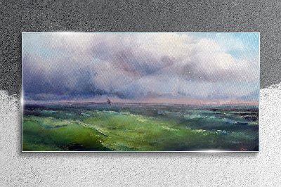 Tableau verre imprimé Des vagues sous un ciel orageux