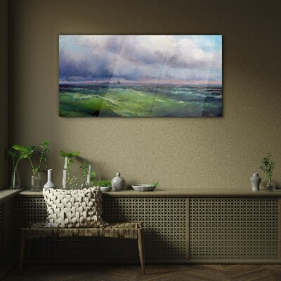 Tableau verre imprimé Des vagues sous un ciel orageux