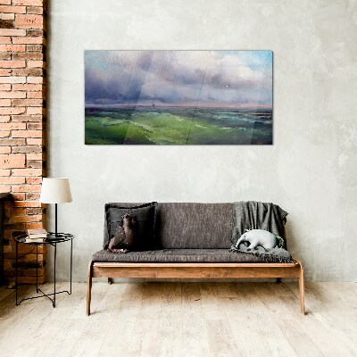 Tableau verre imprimé Des vagues sous un ciel orageux