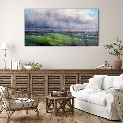 Tableau verre imprimé Des vagues sous un ciel orageux