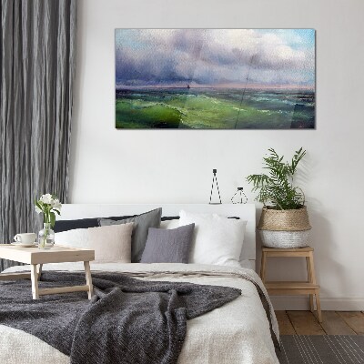 Tableau verre imprimé Des vagues sous un ciel orageux