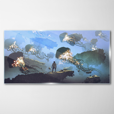 Tableau imprimé sur verre Un voyage sous-marin à la lumière des méduses