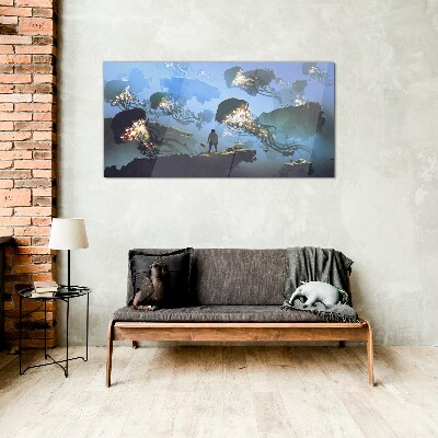 Tableau imprimé sur verre Un voyage sous-marin à la lumière des méduses