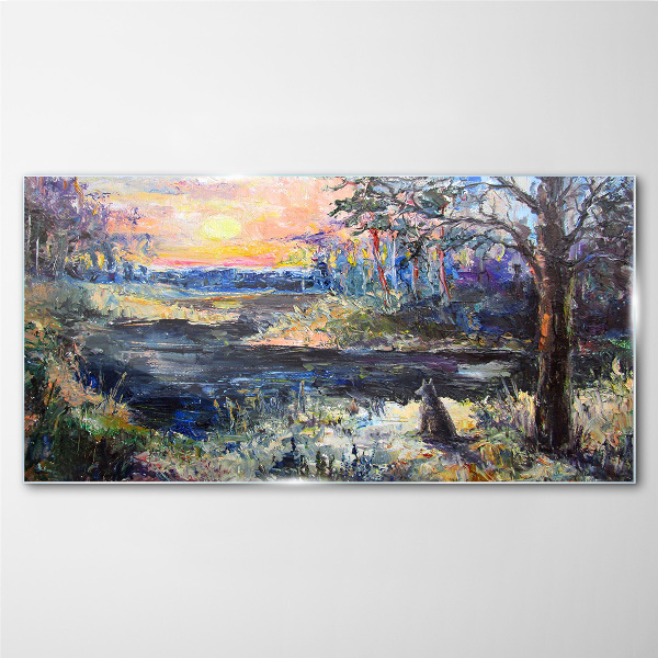 Tableau verre imprimé Coucher de soleil sur le lac