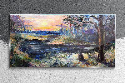Tableau verre imprimé Coucher de soleil sur le lac