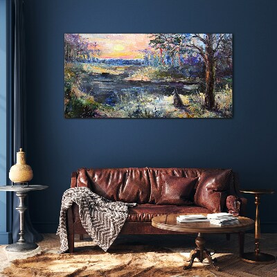 Tableau verre imprimé Coucher de soleil sur le lac