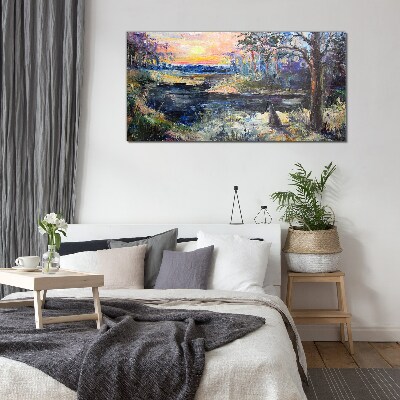 Tableau verre imprimé Coucher de soleil sur le lac