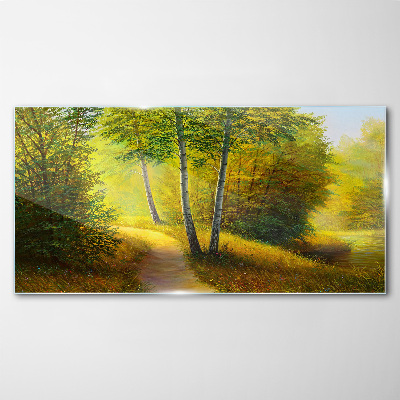 Tableau sur verre Forêt dorée au soleil